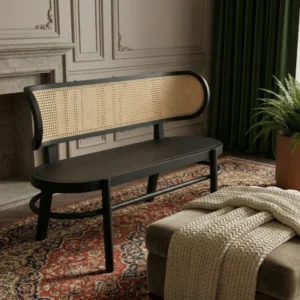 Zaioraa orion black cane teak wooden bench