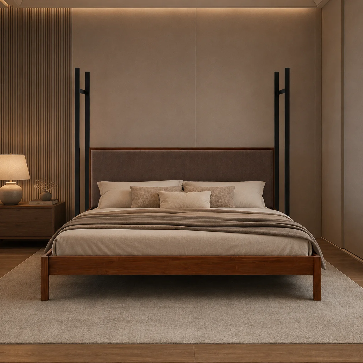 Zaioraa carmel walnut brown two poster teak wooden bed