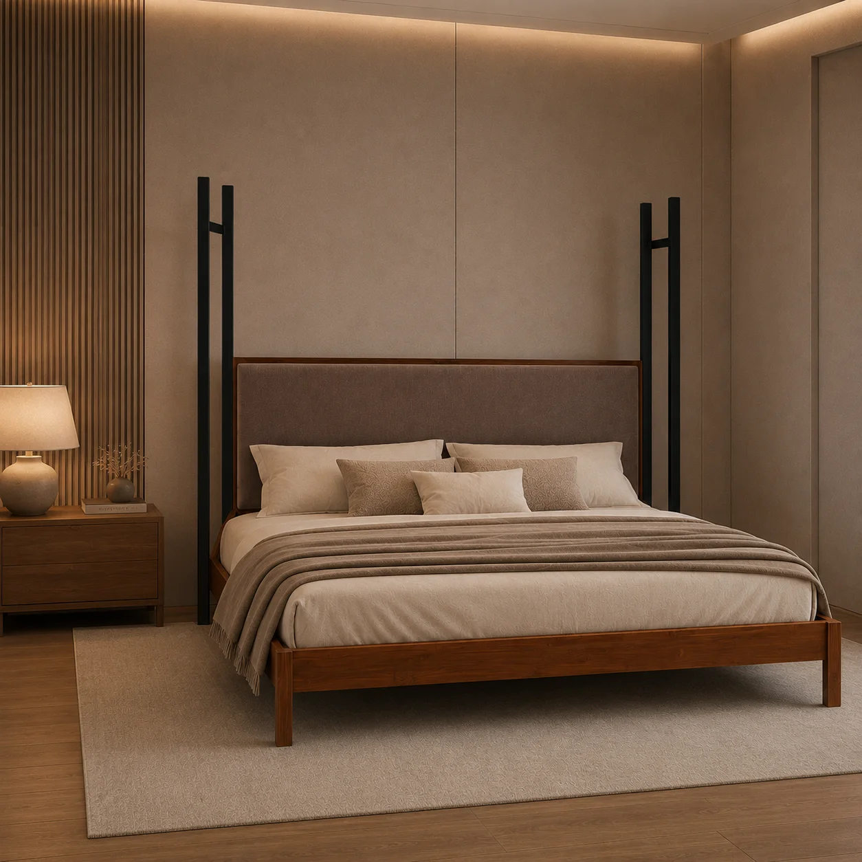 Zaioraa carmel walnut brown two poster teak wooden bed