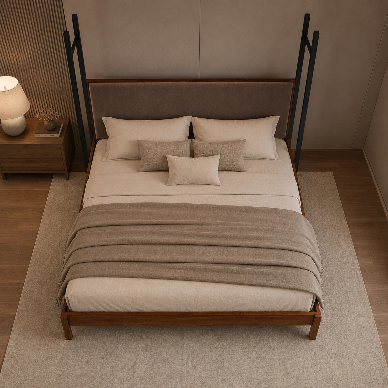 Zaioraa carmel walnut brown two poster teak wooden bed