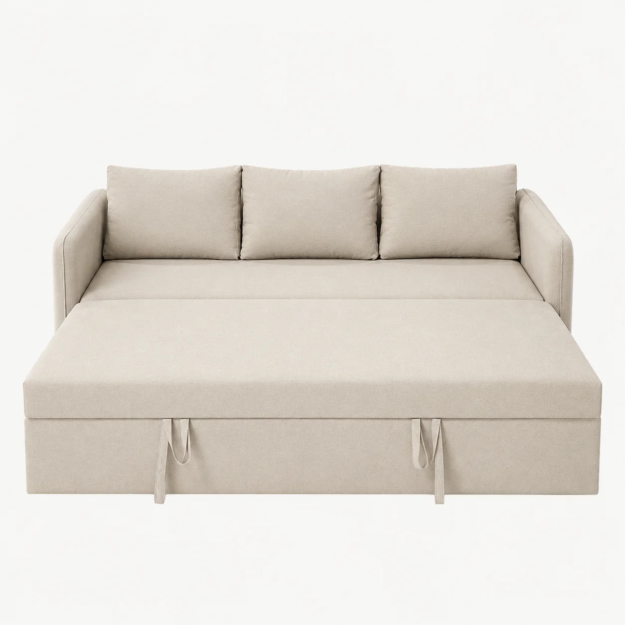 Zaioraa nova three seater beige fabric sofa cum bed