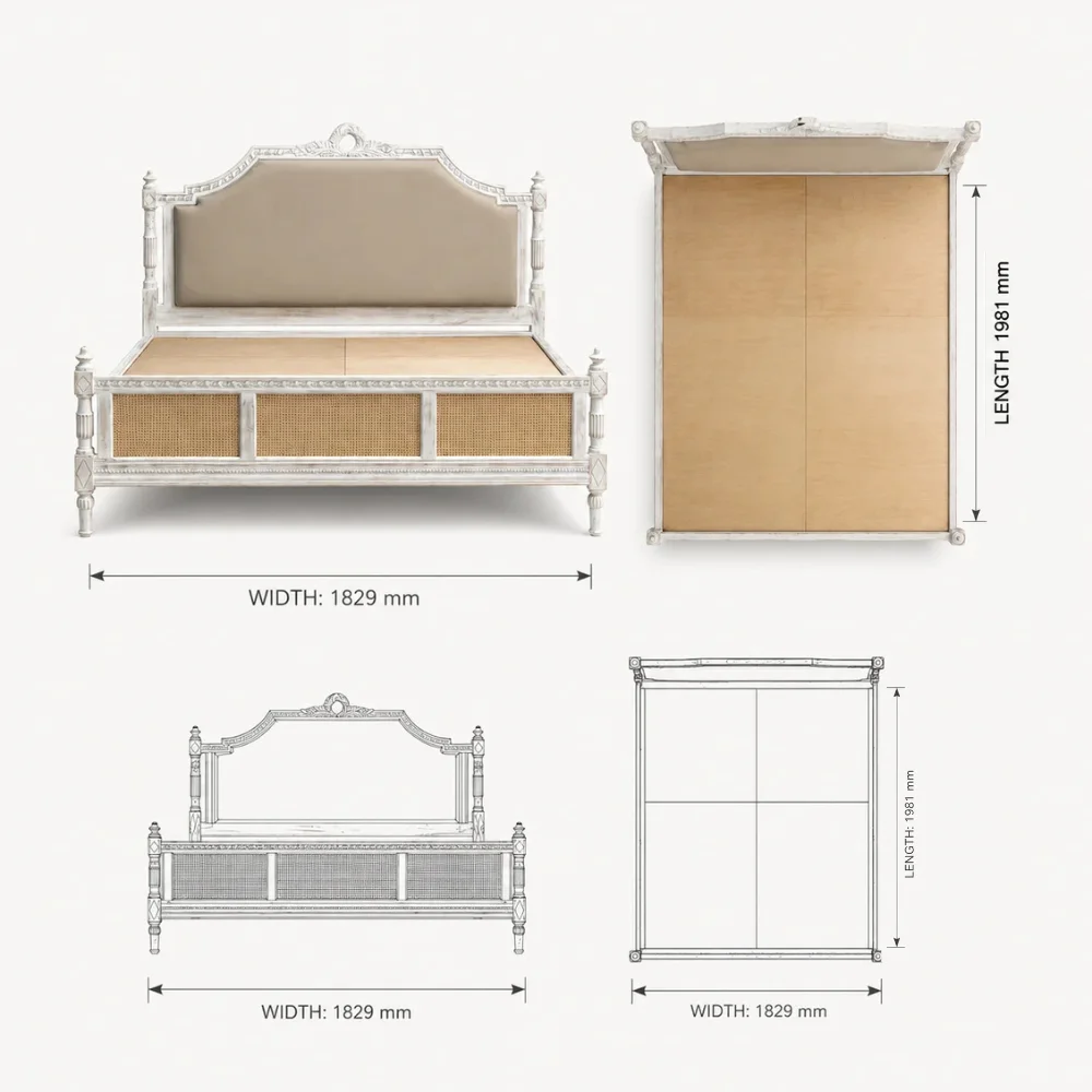 Zaioraa milano white cane mango wooden bed