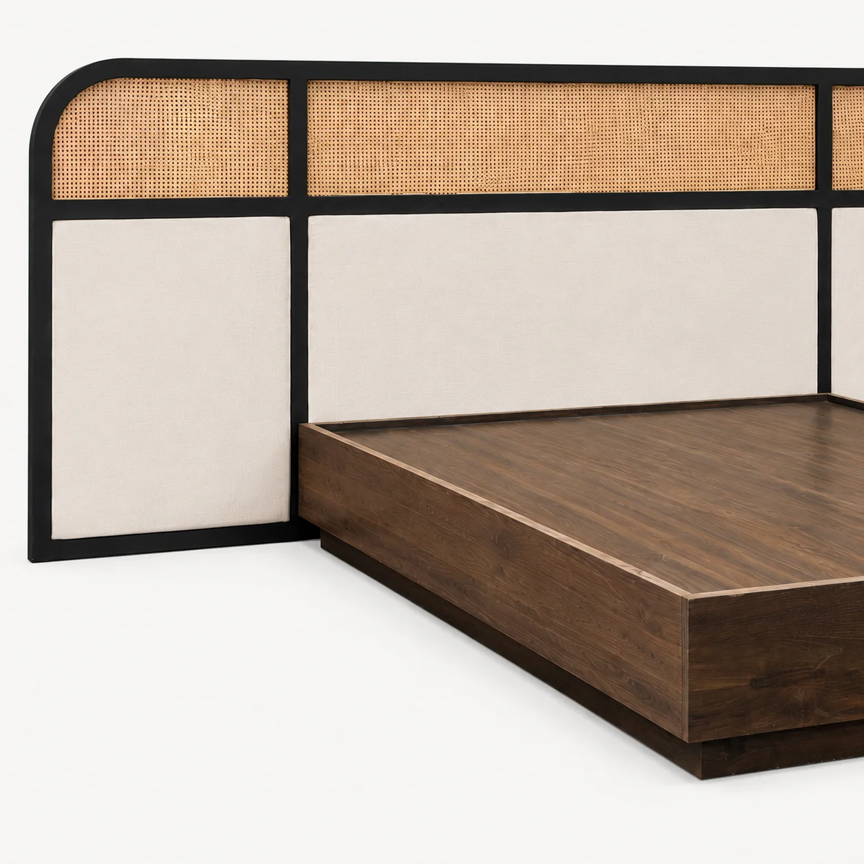 Zaioraa carmel dark walnut brown teak wooden cane bed