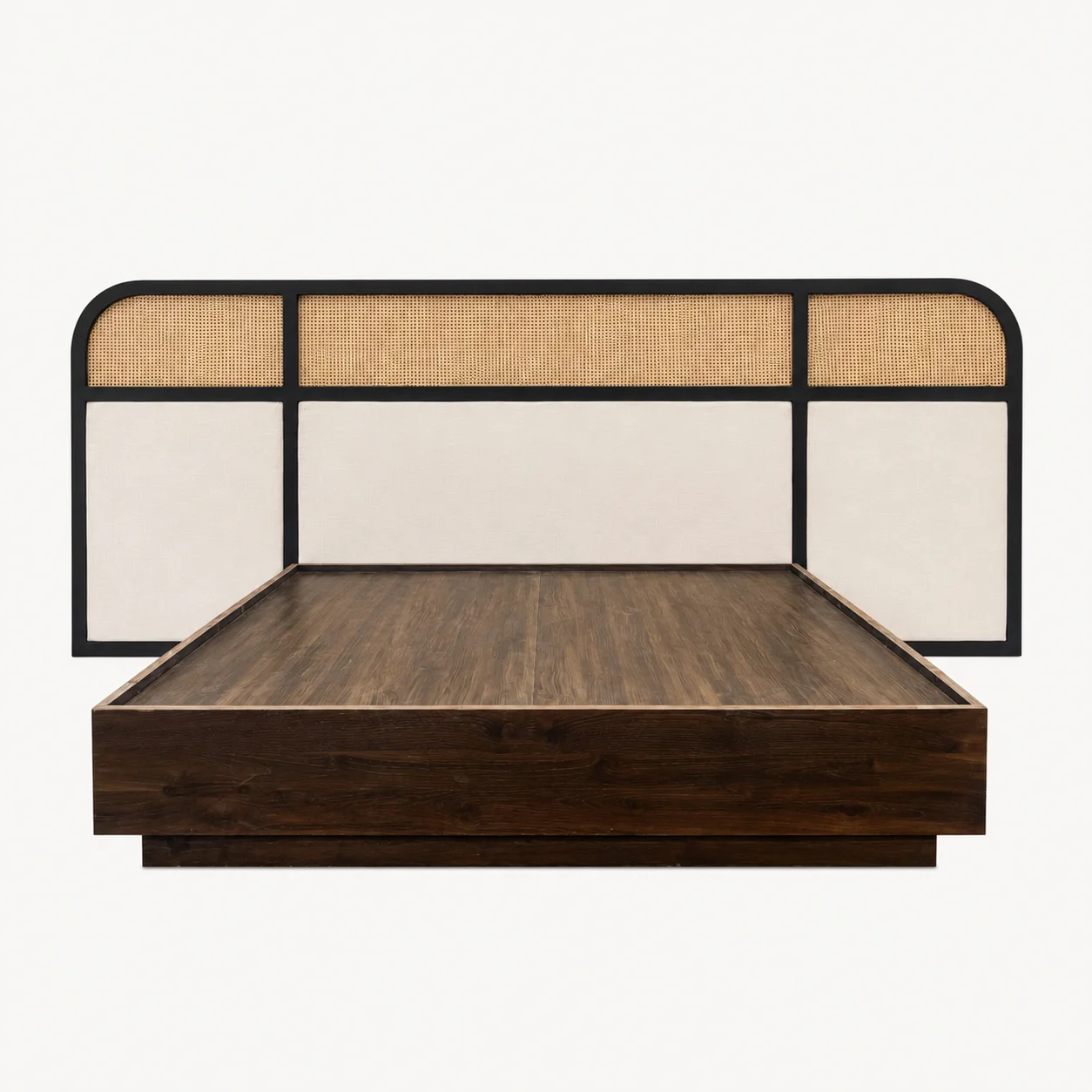 Zaioraa carmel dark walnut brown teak wooden cane bed