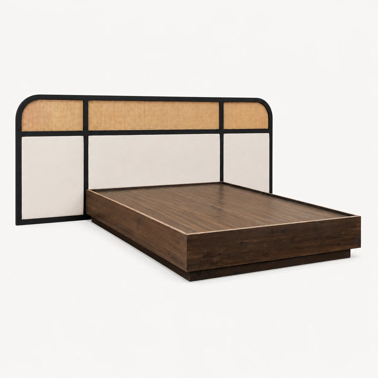 Zaioraa carmel dark walnut brown teak wooden cane bed