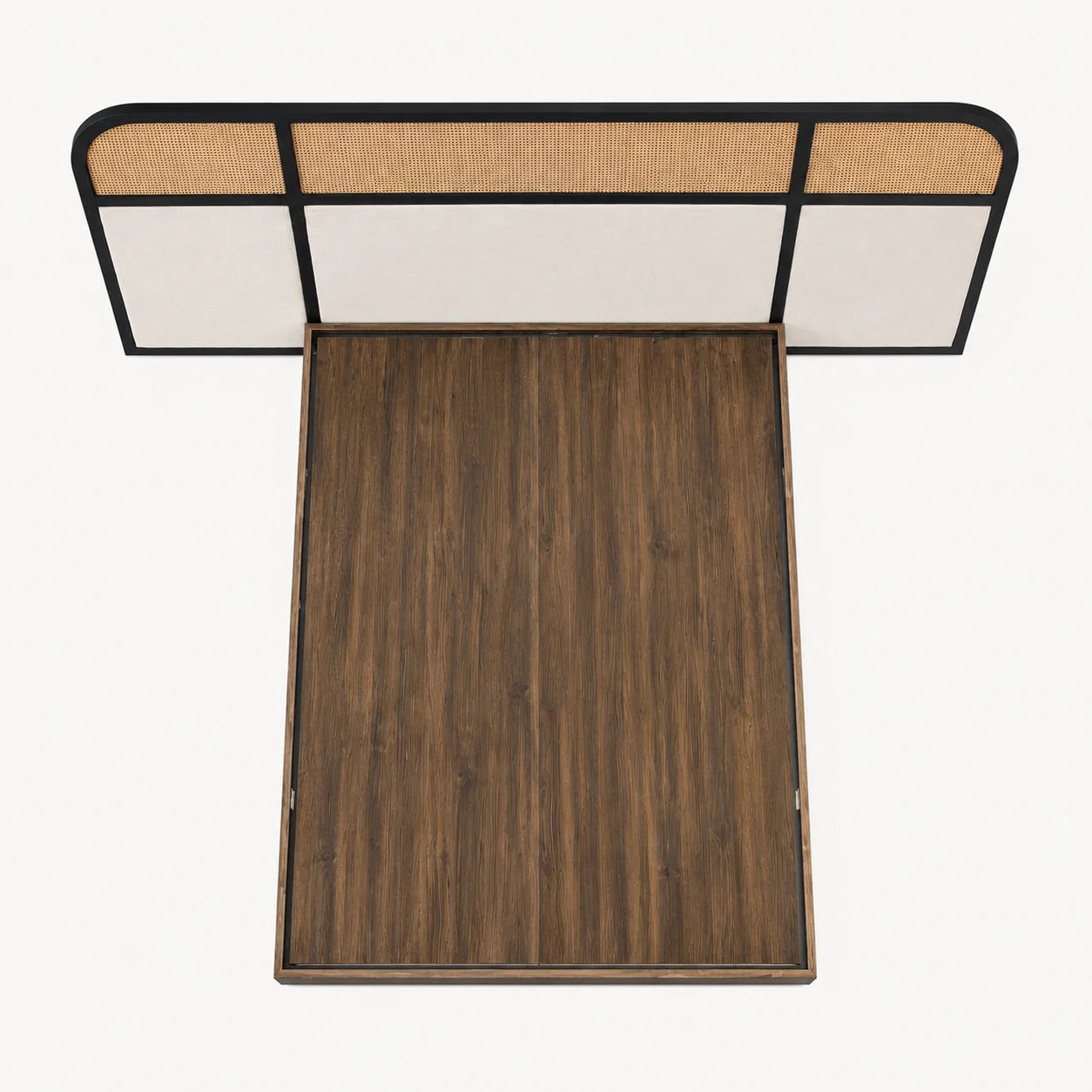 Zaioraa carmel dark walnut brown teak wooden cane bed
