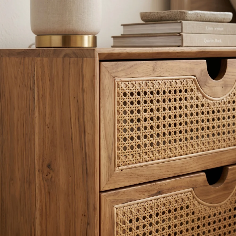 Zaioraa zebrano natural cane acacia wood nightstand