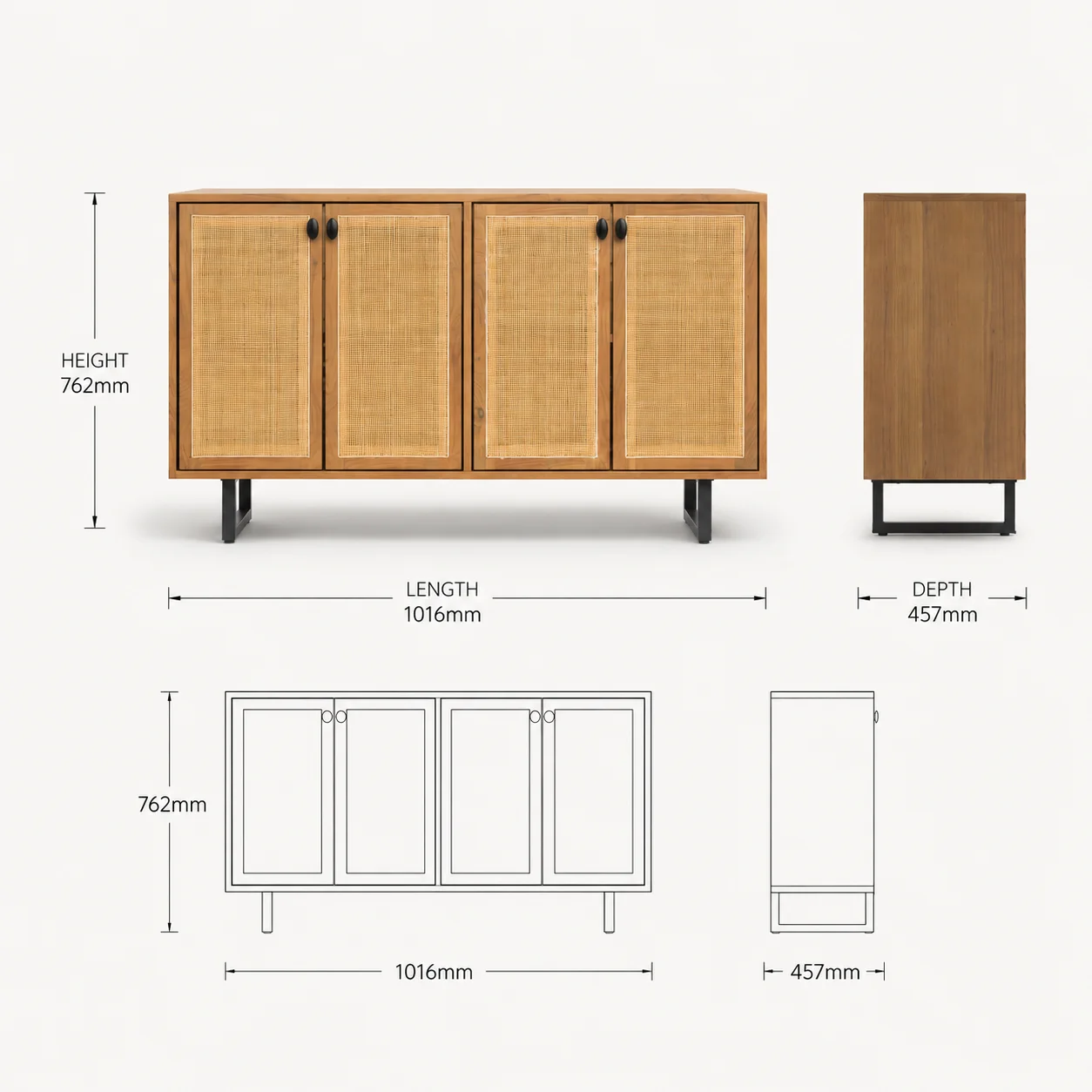 Zaioraa zebrano natural cane acacia wood sideboard