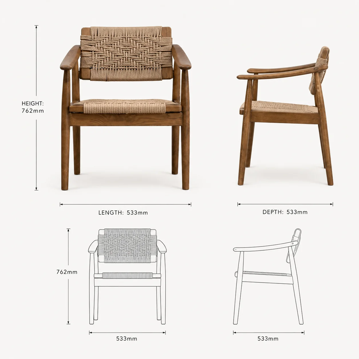 Zaioraa valincia walnut brown oak wood arm chair