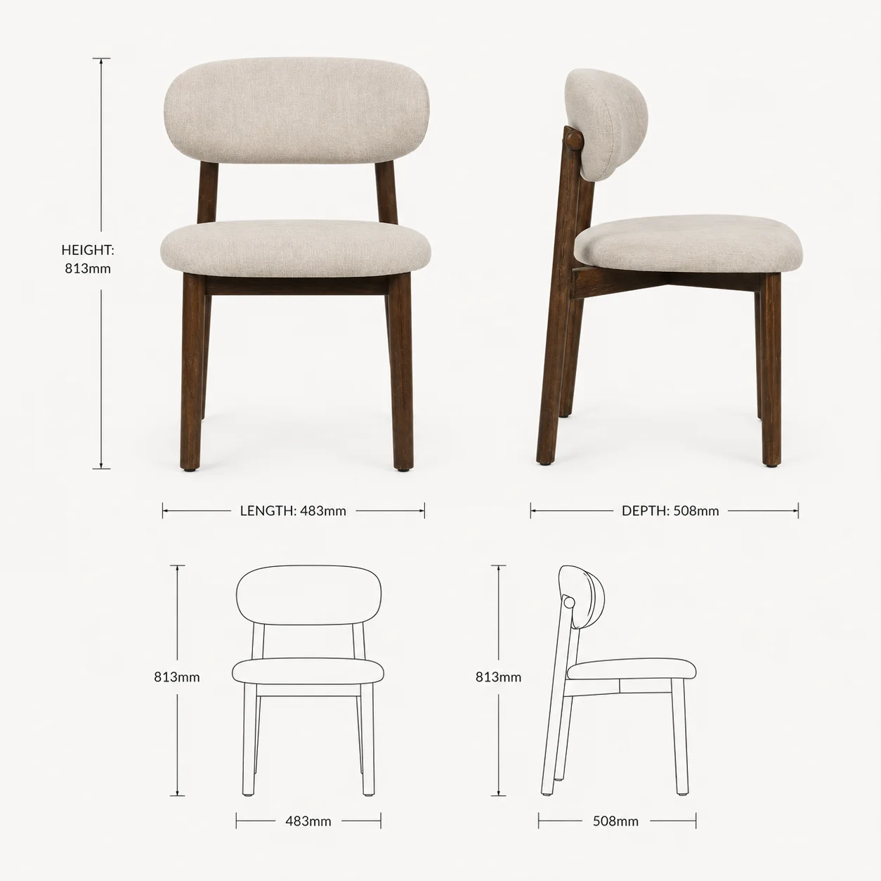 Zaioraa milano beige fabric teak wood accent chair