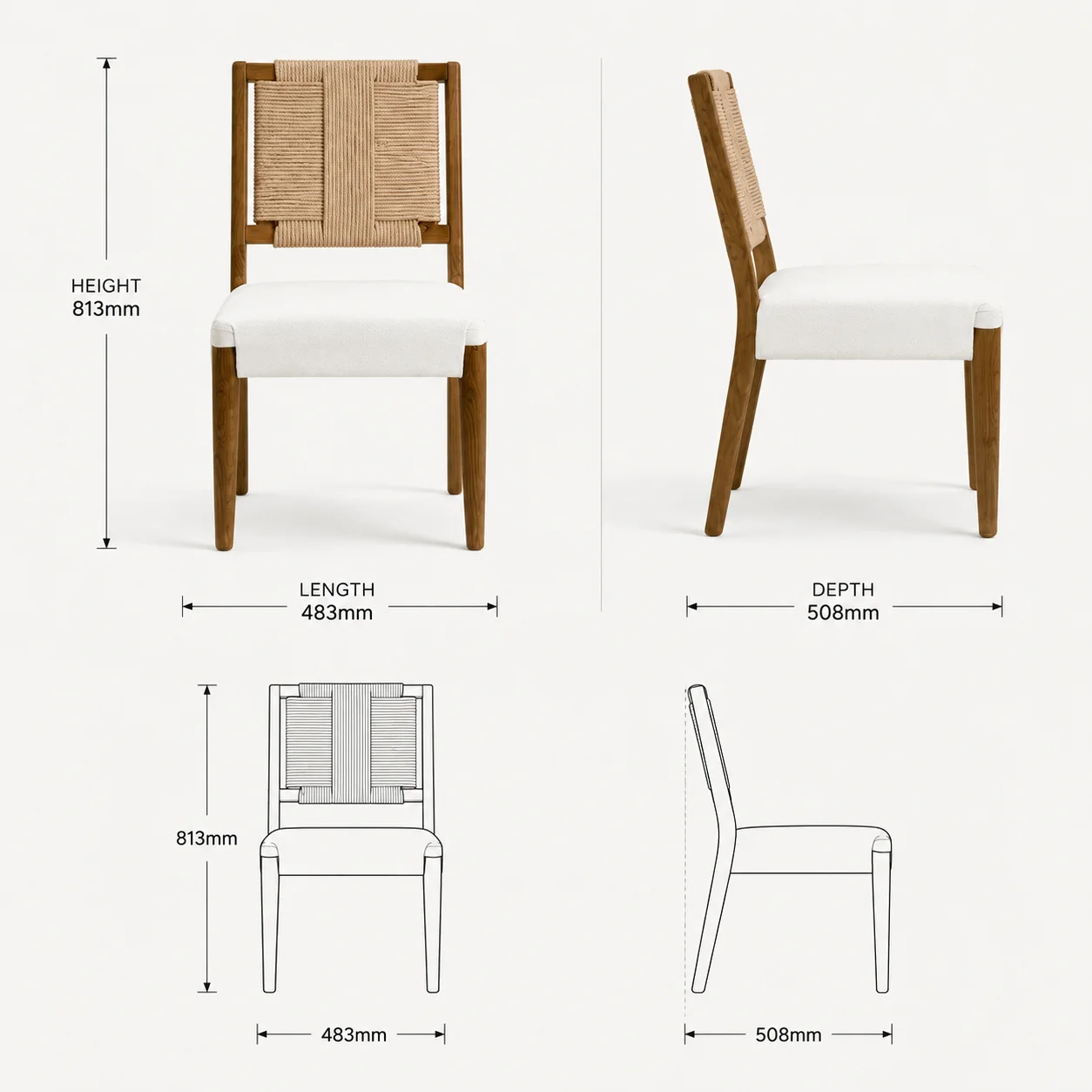 Zaioraa milano white fabric oak wood accent chair