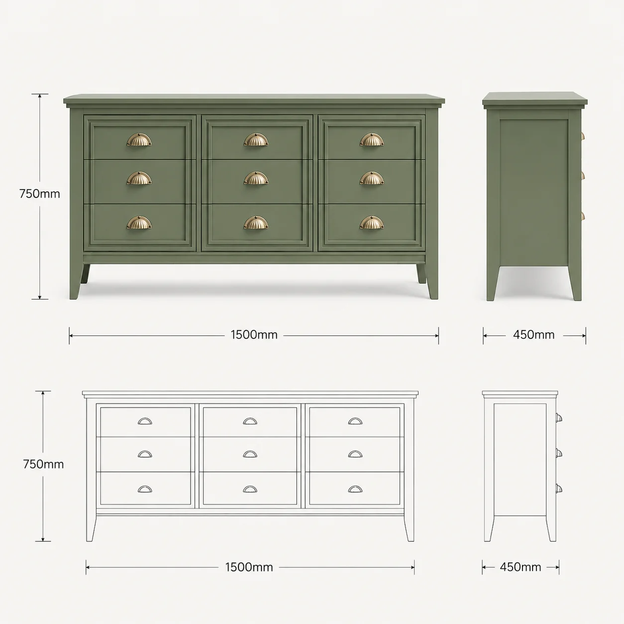 Zaioraa nova olive green chest of drawers