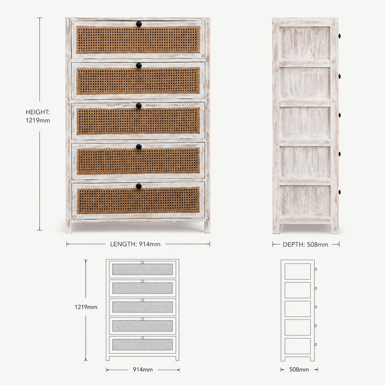 Zaioraa milano white mango wood chest of drawers