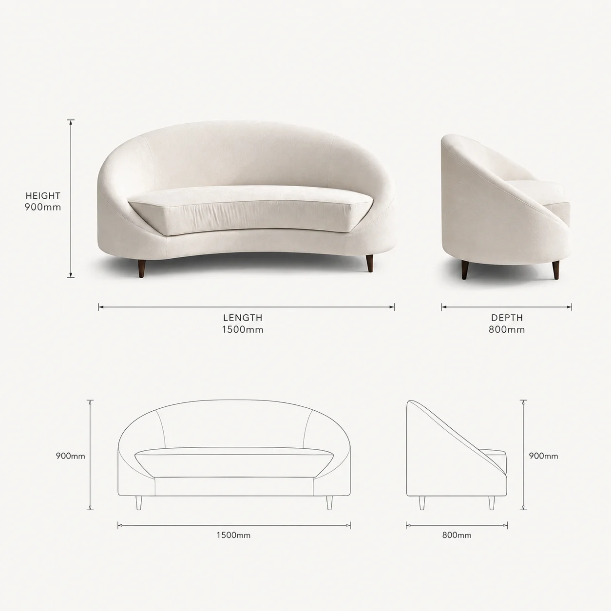 Zaioraa milano two seater white fabric love seat