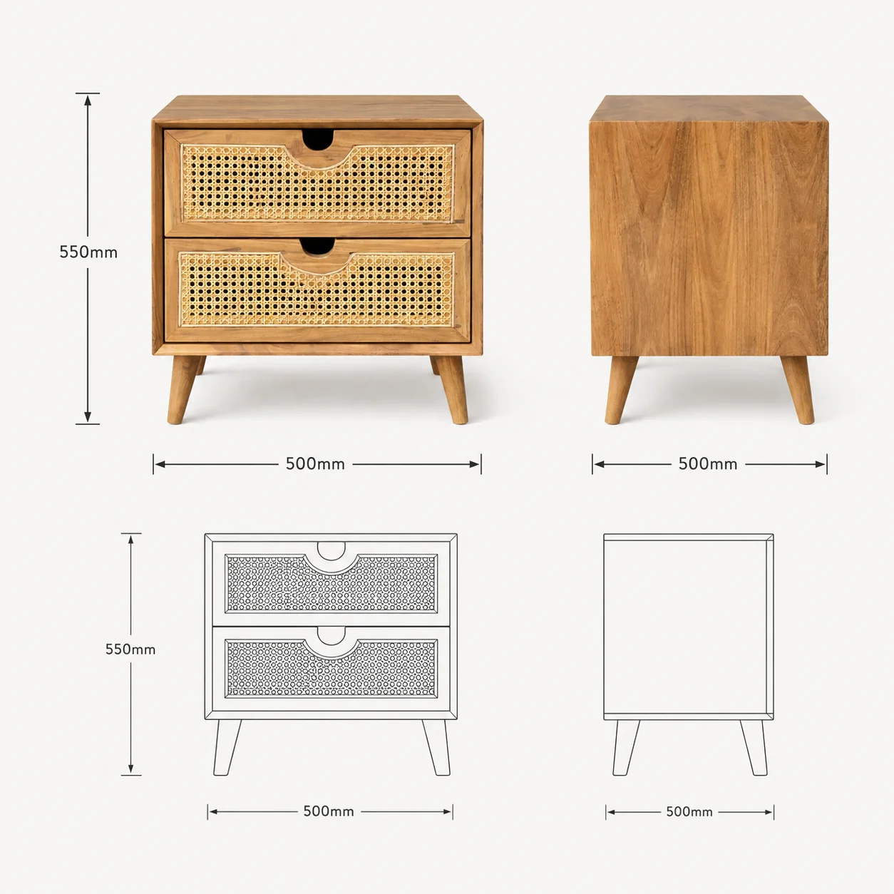 Zaioraa zebrano natural cane acacia wood nightstand