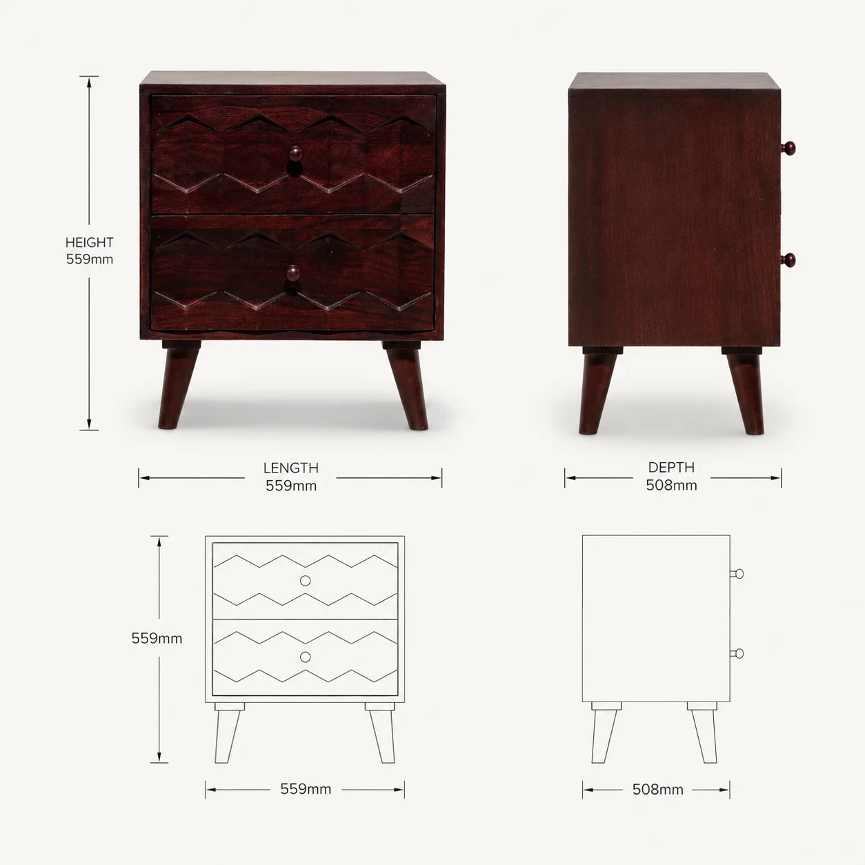 Zaioraa nova maroon sheesham wood nightstand