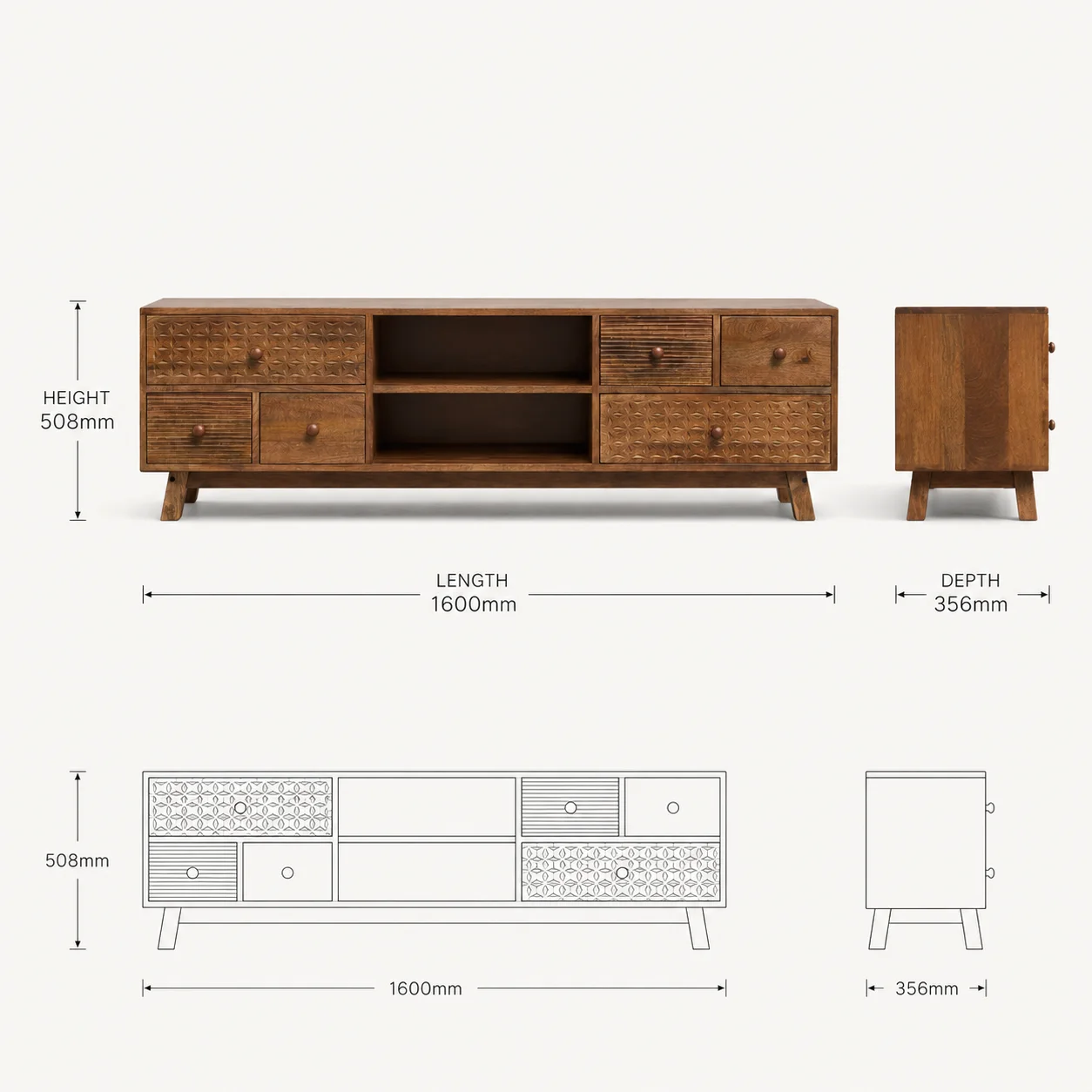 Zaioraa valincia honey brown mango wood sideboard