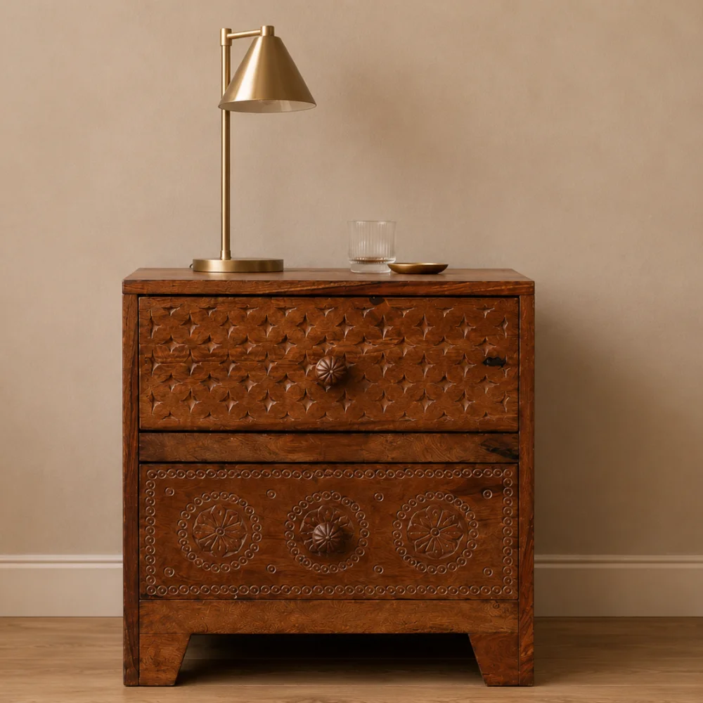 Zaioraa valincia walnut brown sheesham wood nightstand