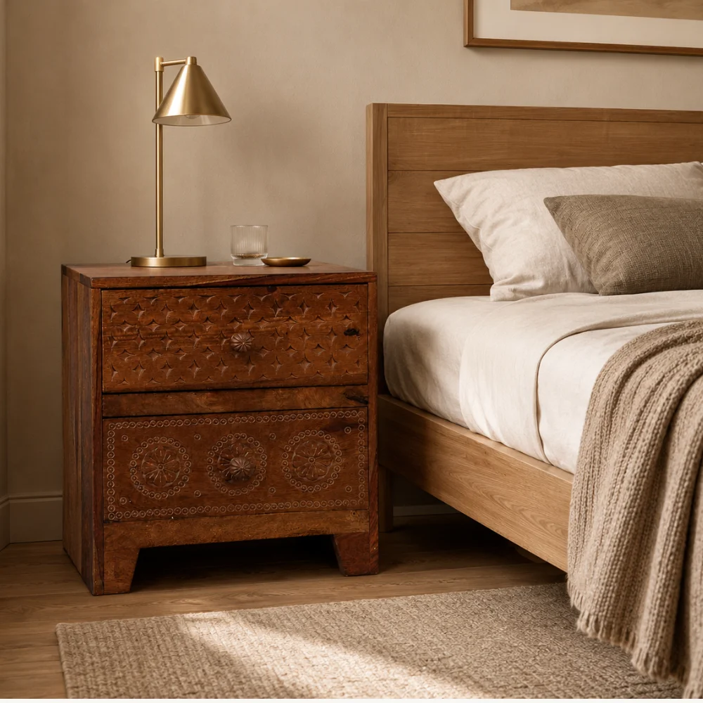 Zaioraa valincia walnut brown sheesham wood nightstand