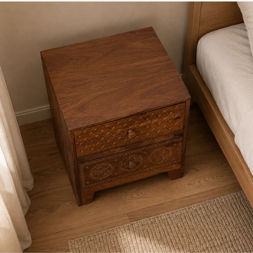 Zaioraa valincia walnut brown sheesham wood nightstand