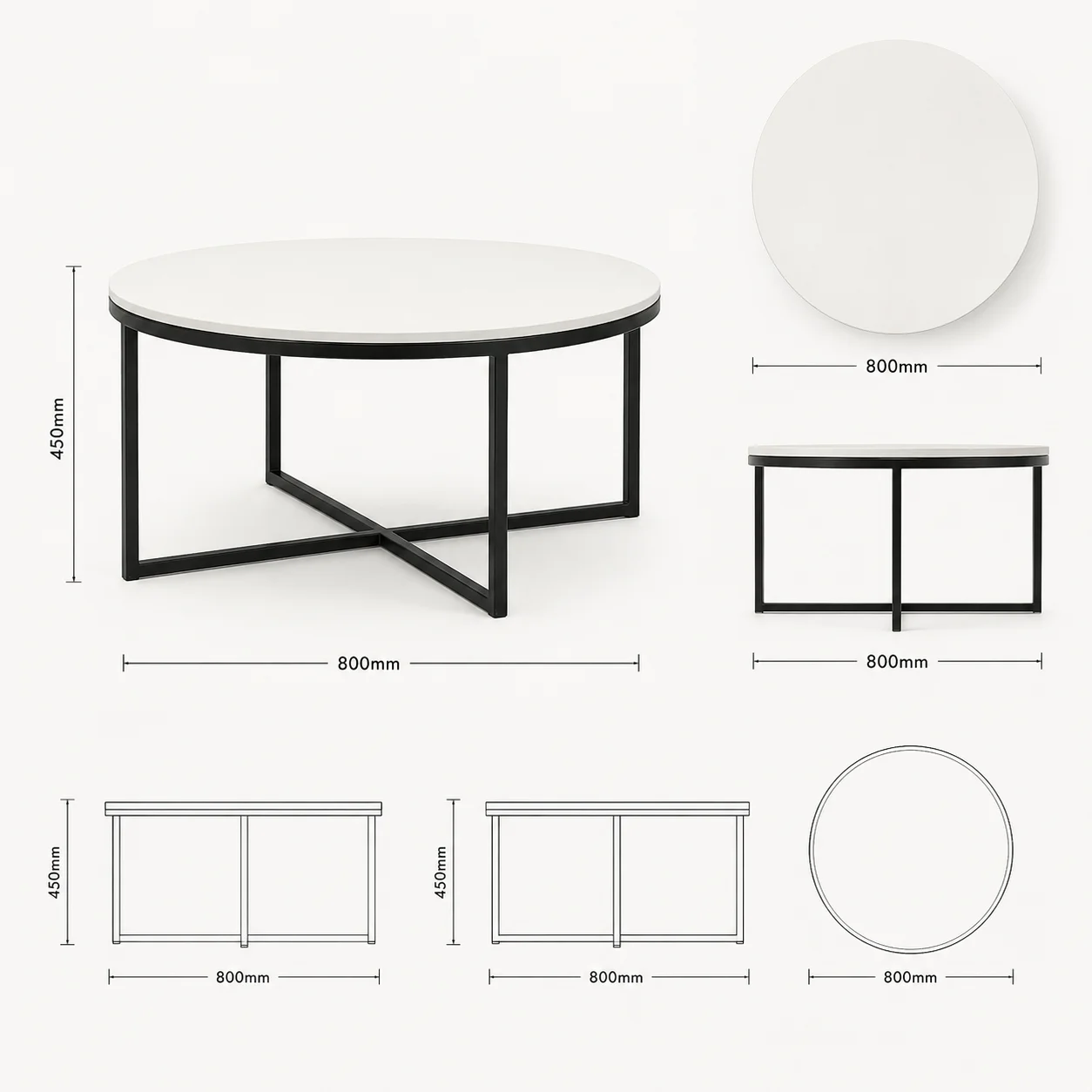 Zaioraa milano round white metal coffee table