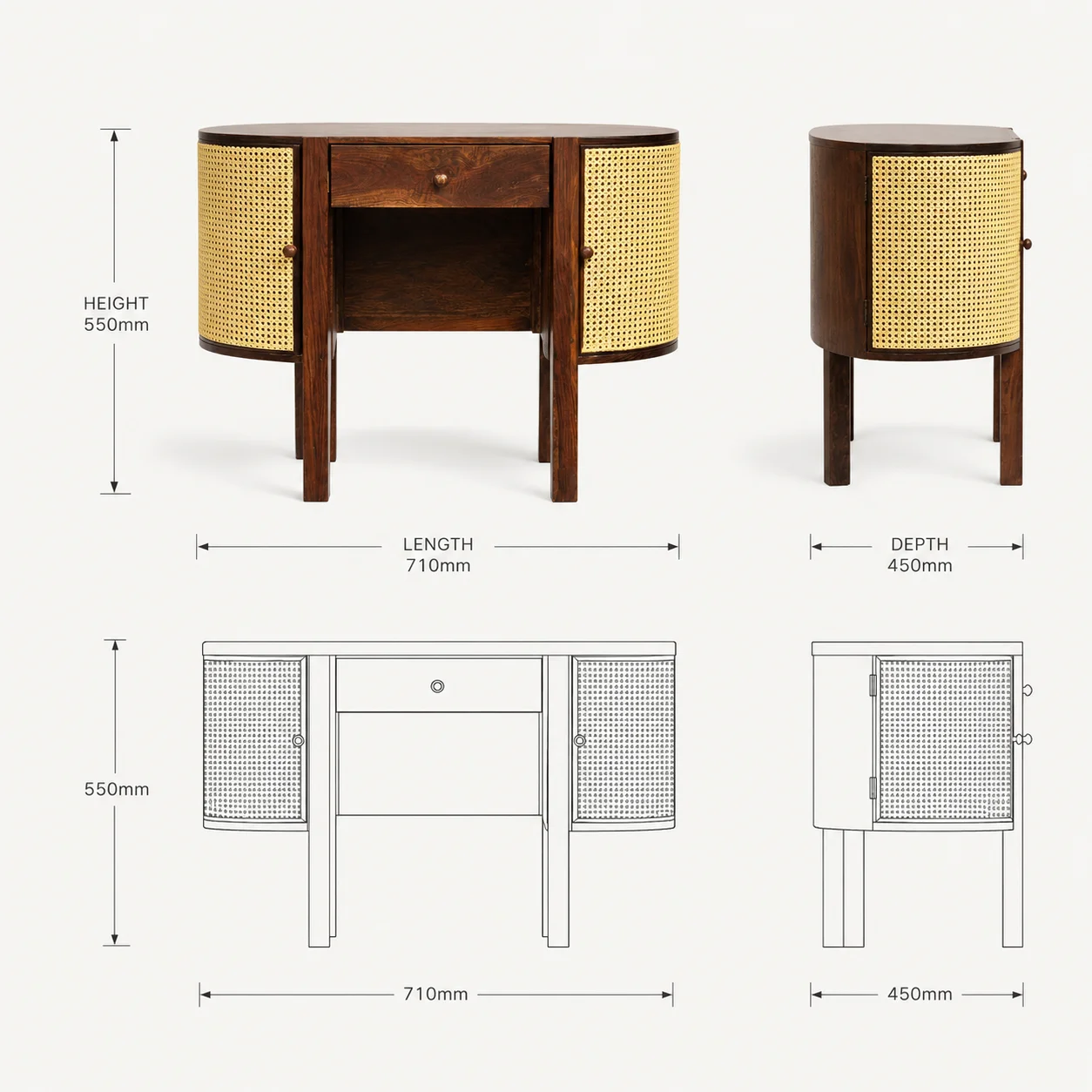 Zaioraa carmel brown cane sheesham wood console