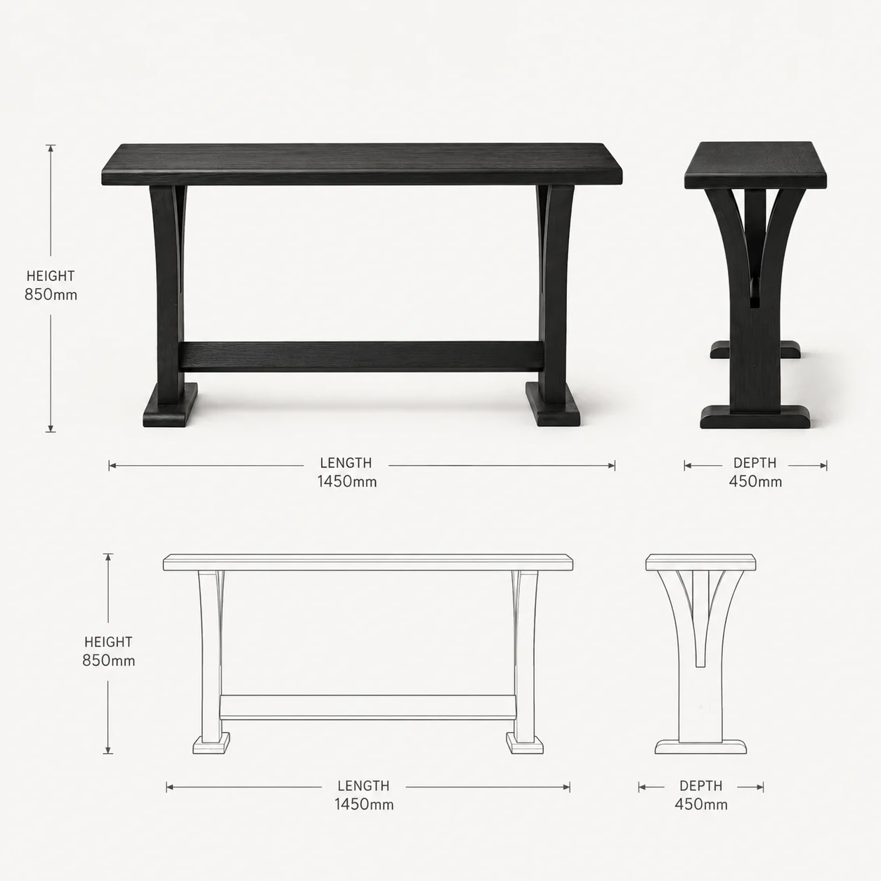 Zaioraa orion black teak wood console table