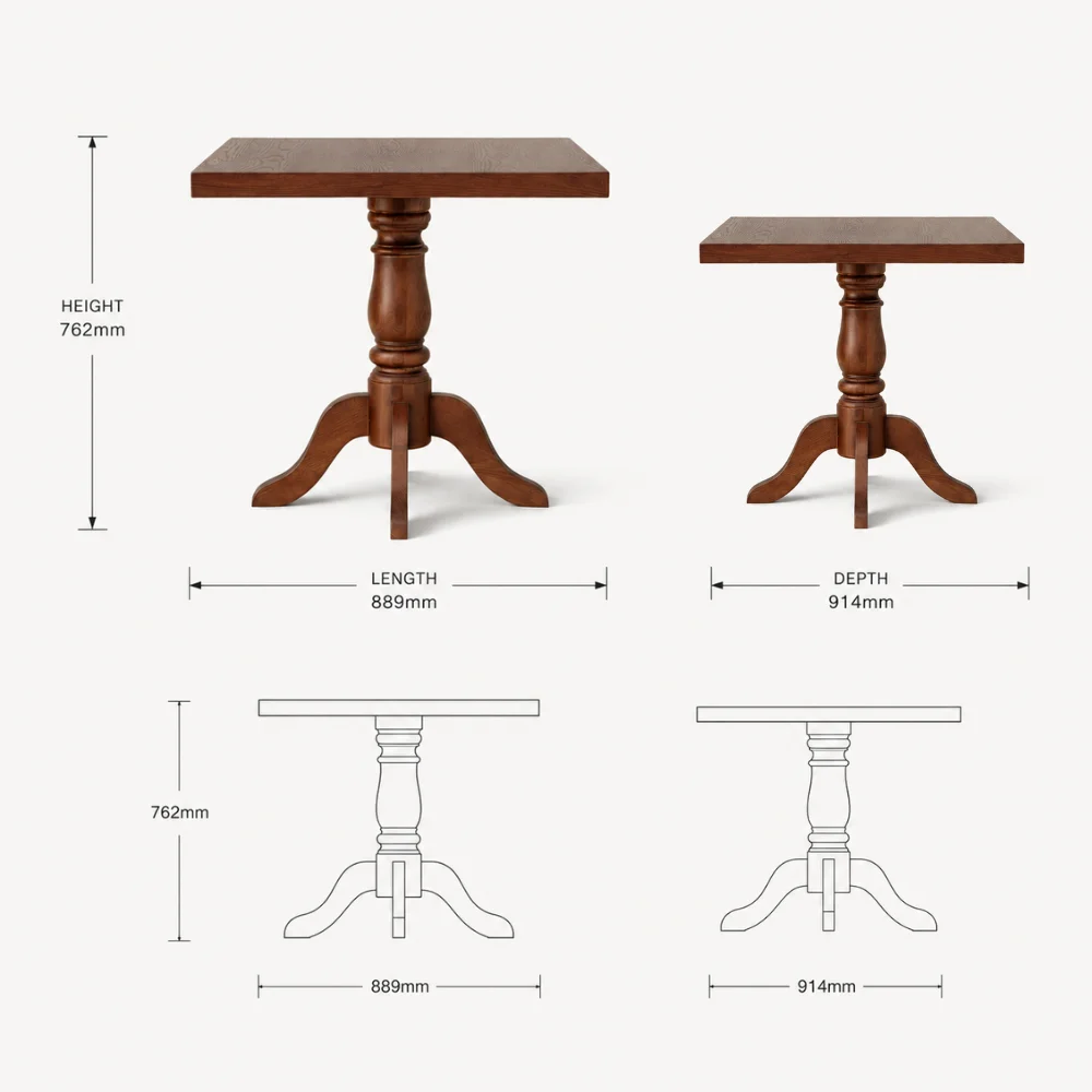 Zaioraa valincia square warm walnut brown dining table