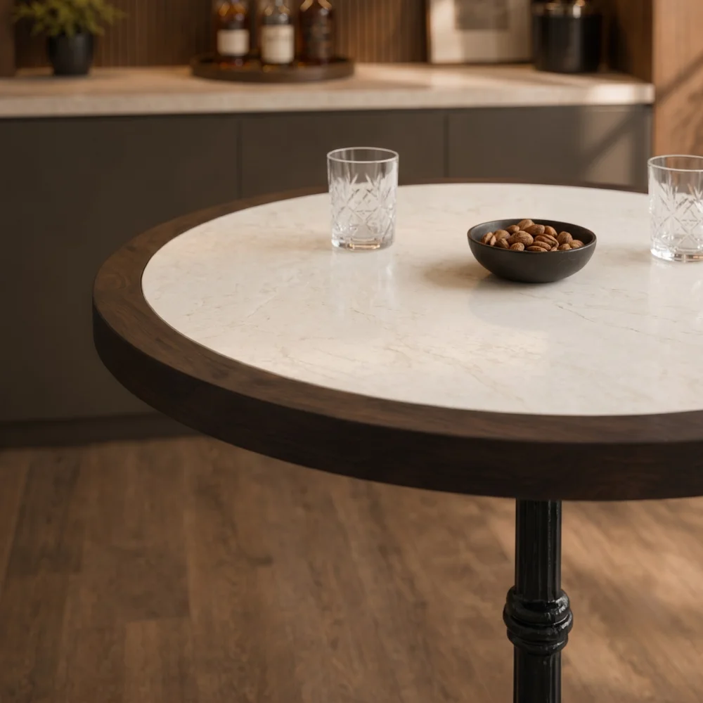 Zaioraa orion round black metal bar height table