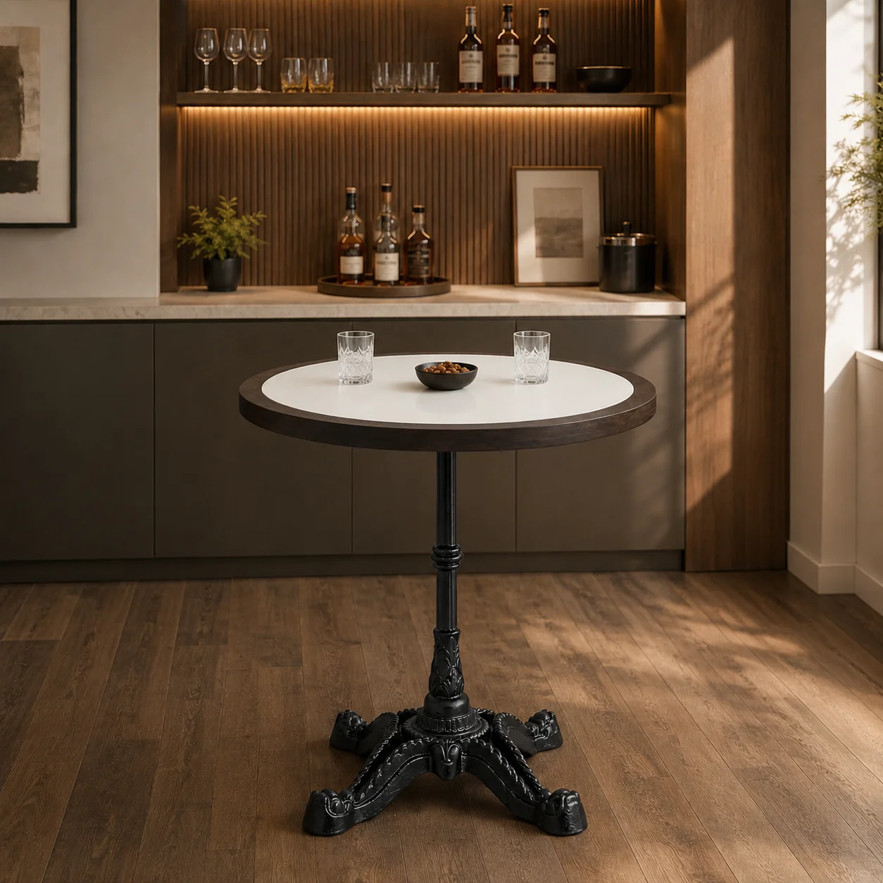 Zaioraa orion round black metal bar height table