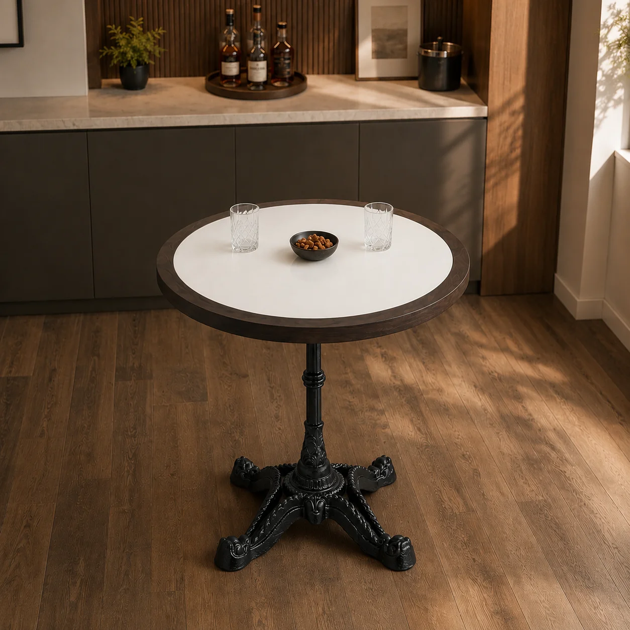 Zaioraa orion round black metal bar height table