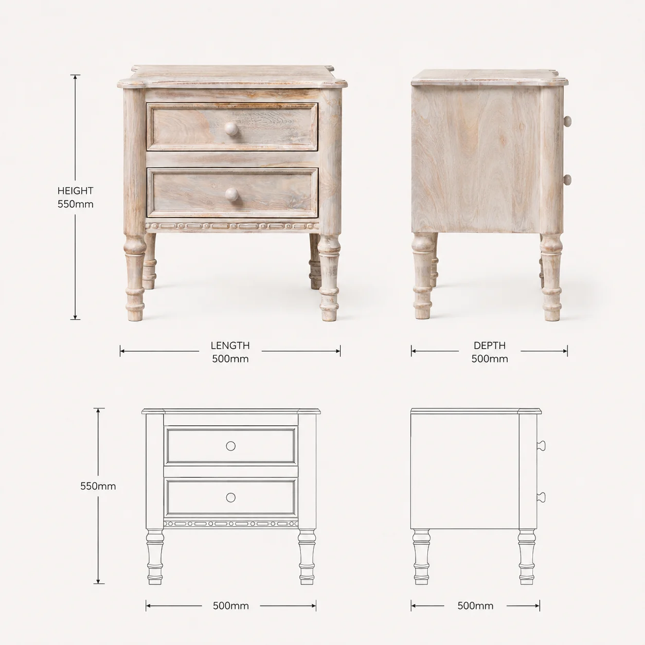 Zaioraa milano white sheesham wood nightstand