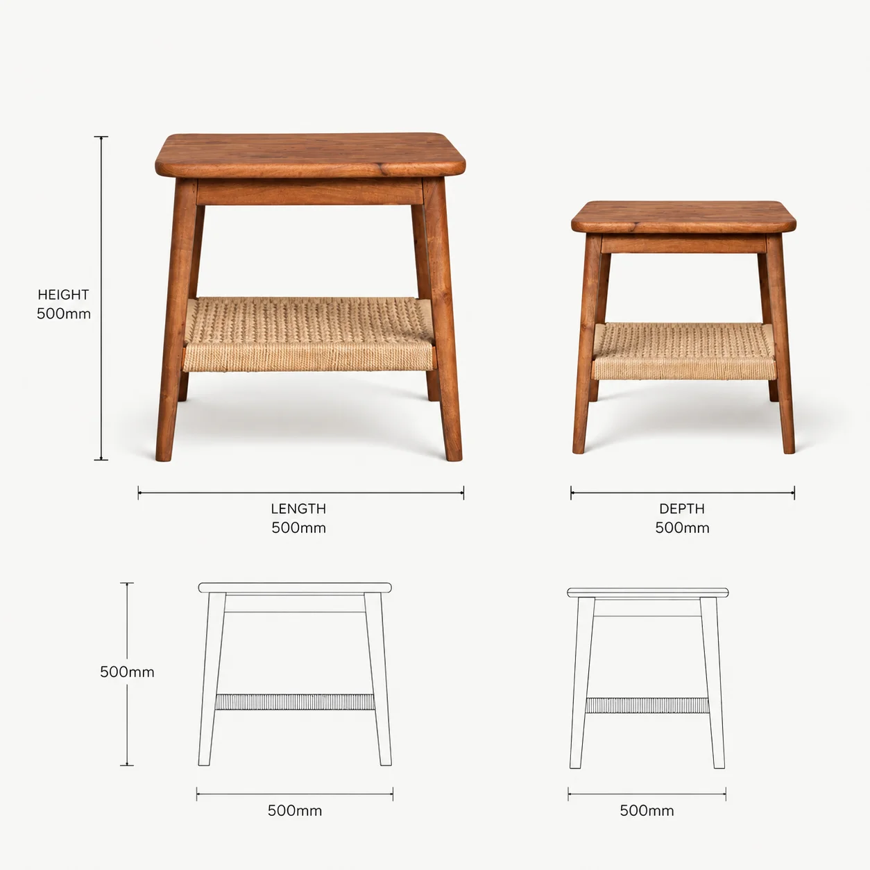 Zaioraa valincia square honey brown acacia wood side table