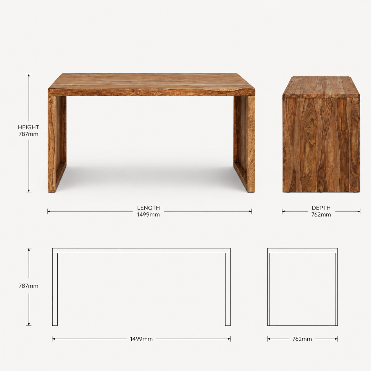 Zaioraa valincia rectangular natural sheesham wood study table