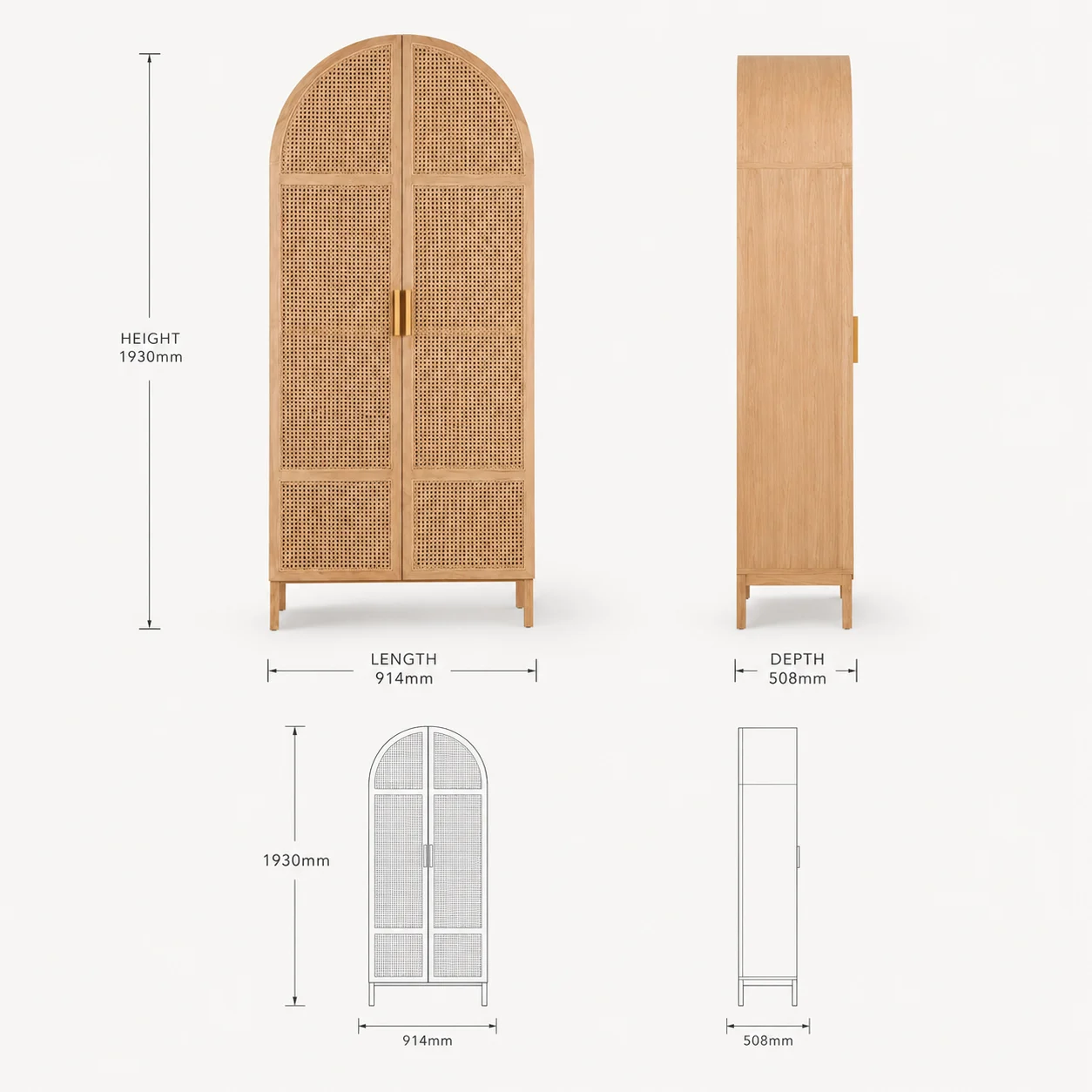Zaioraa zebrano natural cane mango wood wardrobe