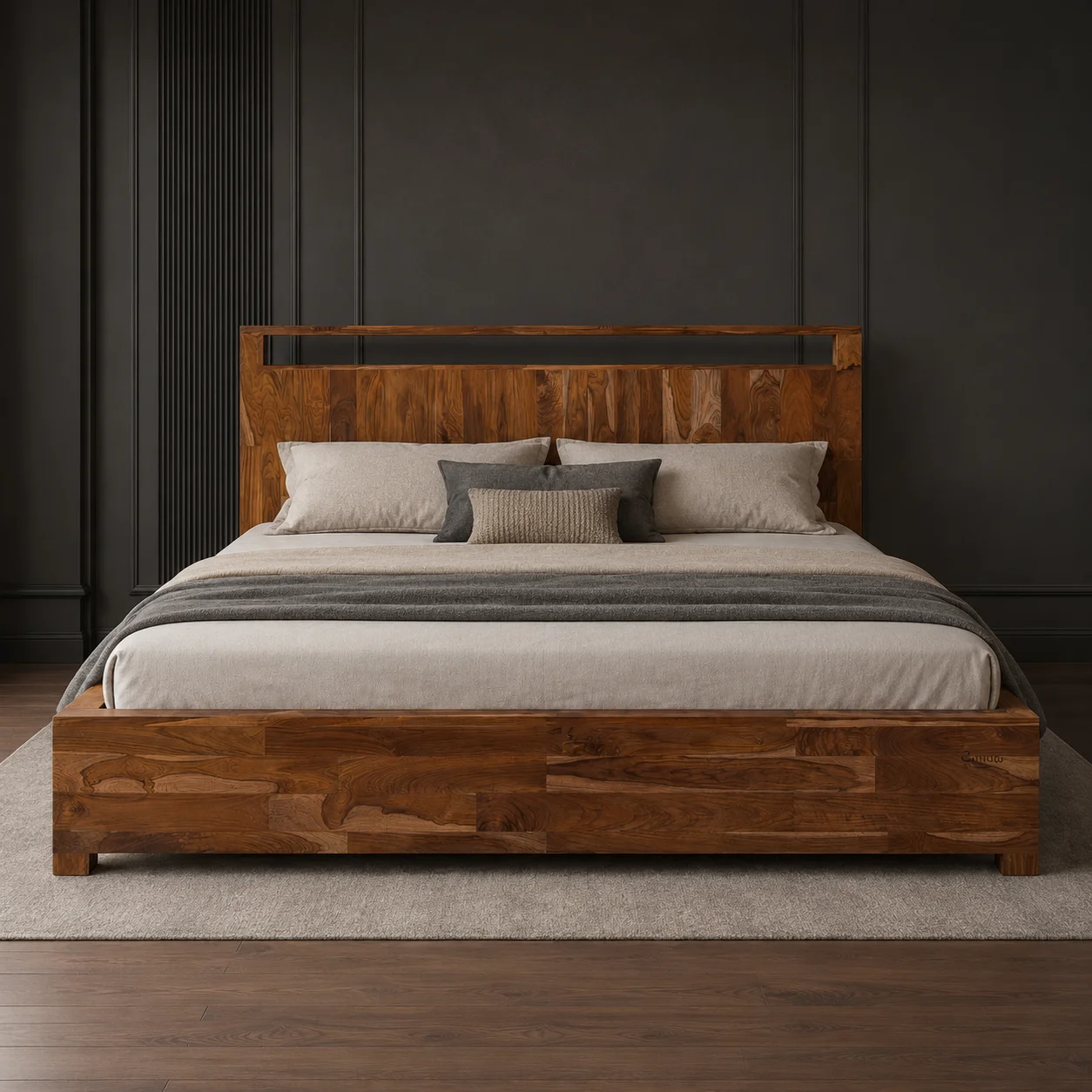 Zaioraa zebrano natural teak wooden bed