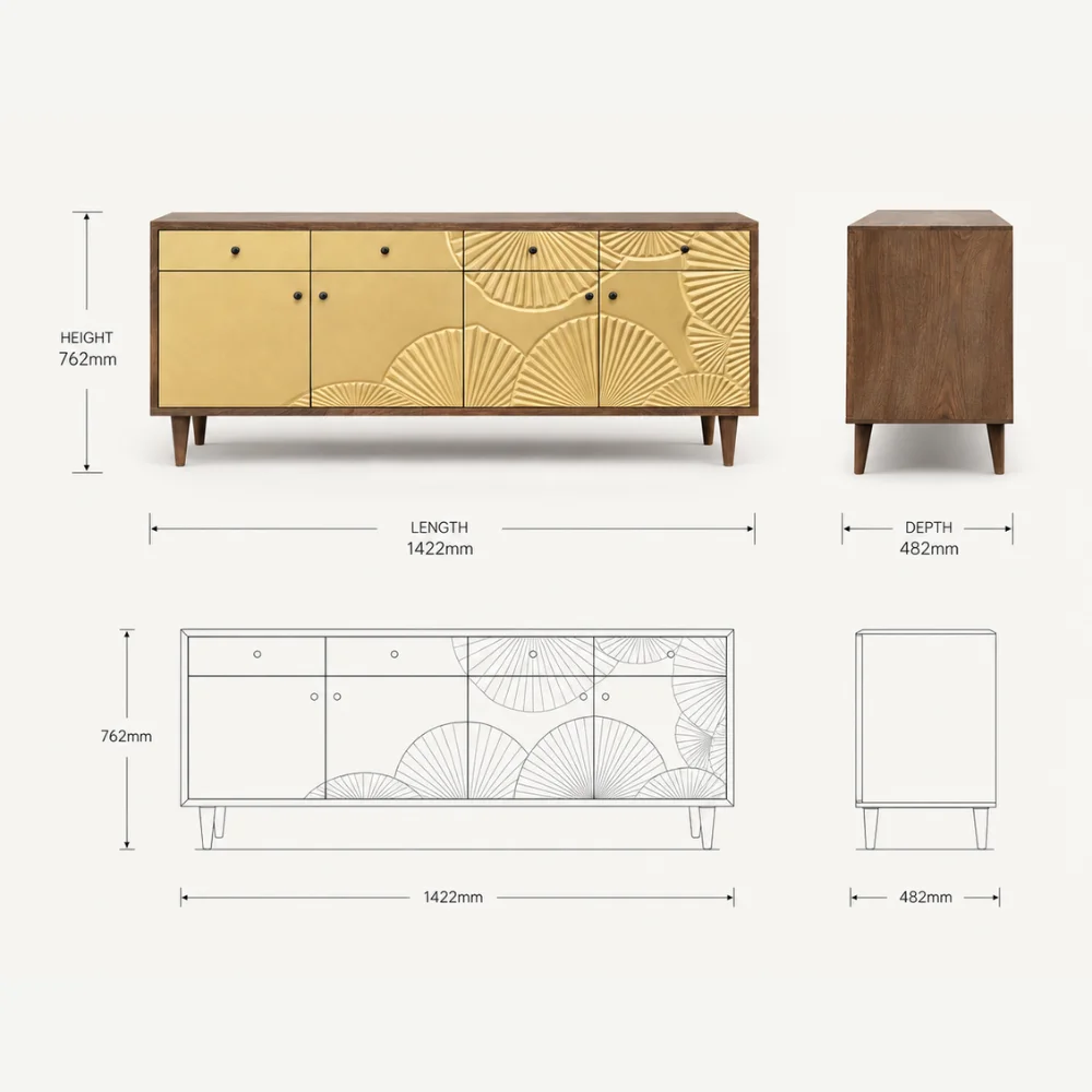 Zaioraa nova metallic gold mango wooden sideboard
