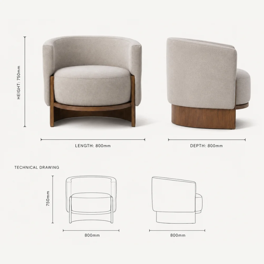 Zaioraa stellar light greige teak wood arm chair