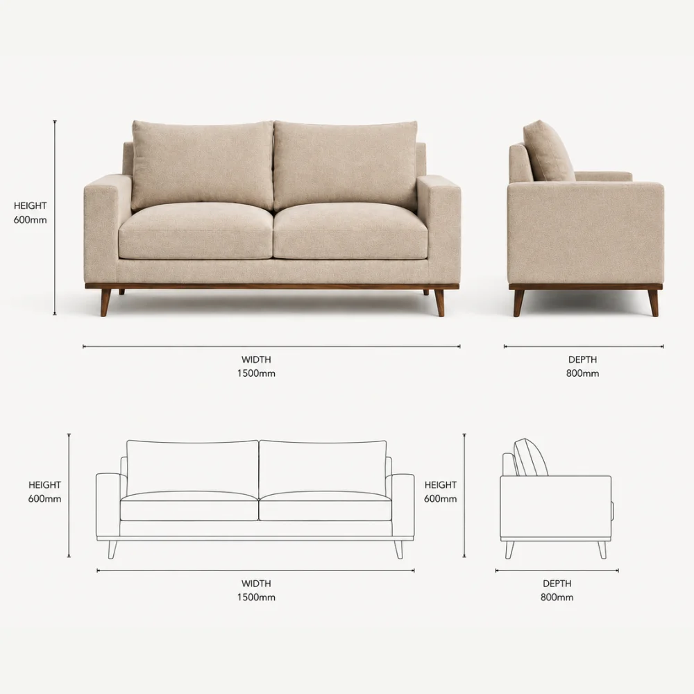 Zaioraa stellar two seater beige fabric sofa
