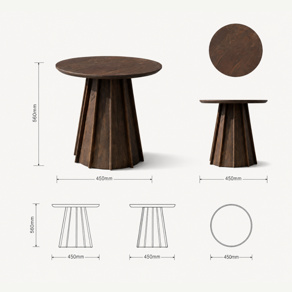 Zaioraa carmel round walnut brown teak wood side table