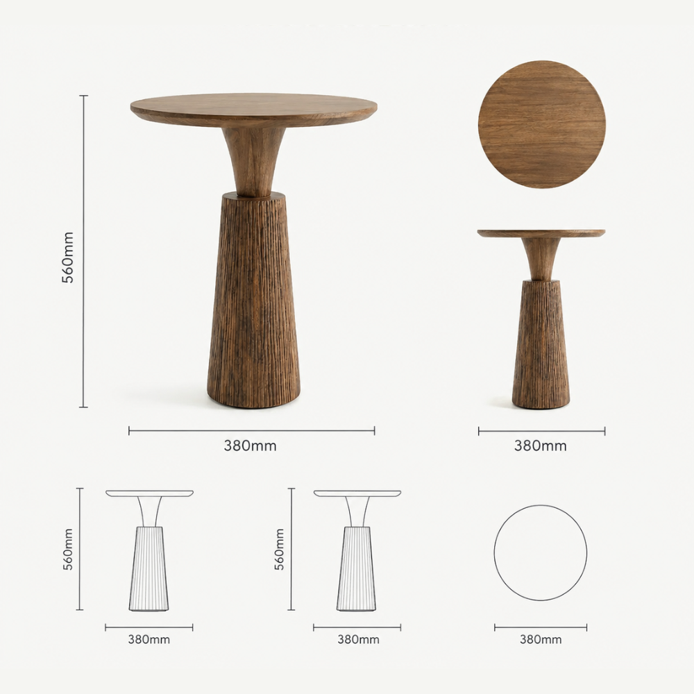 Zaioraa carmel round dark walnut teak wood side table