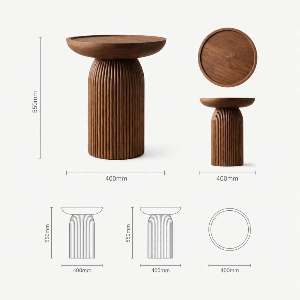 Zaioraa valinica round warm walnut brown teak wooden side table
