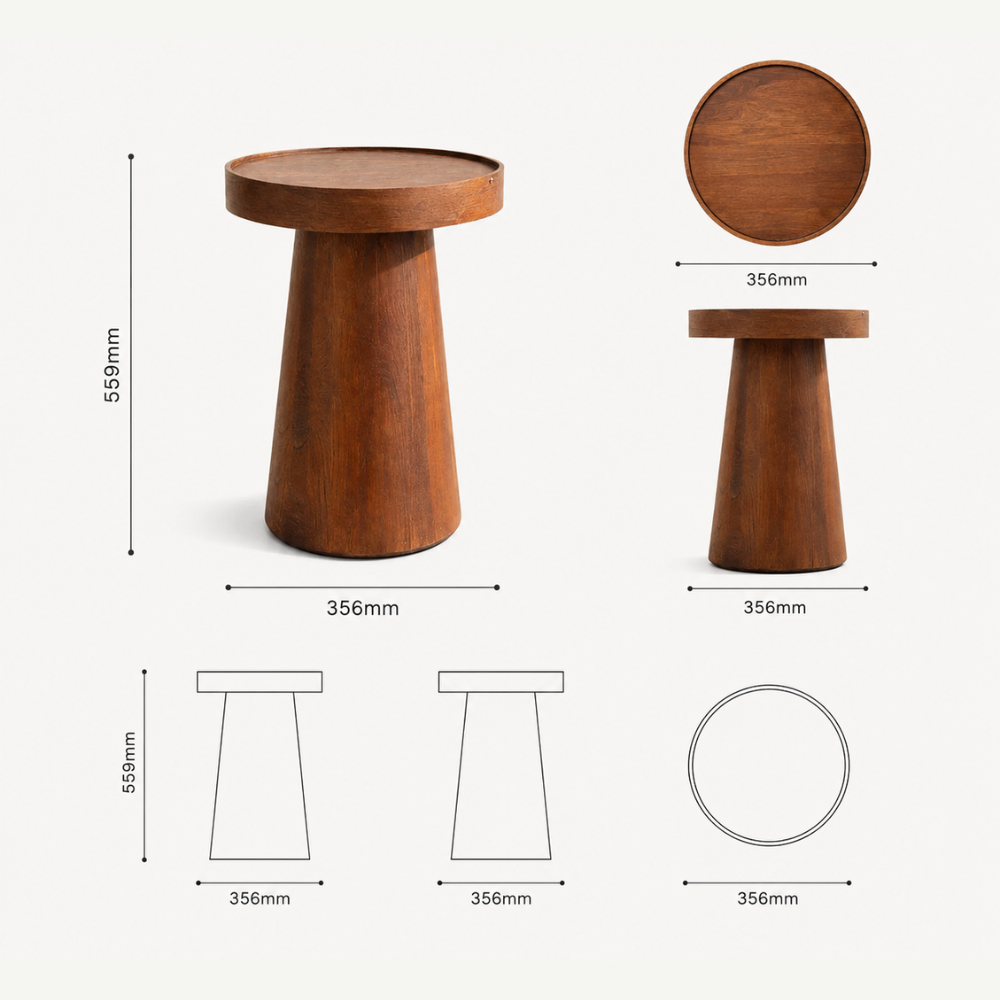 Zaioraa valincia round brown teak wood side table