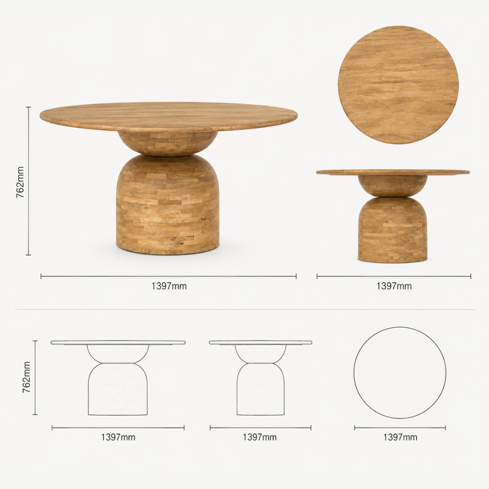 Zaioraa zebrano round natural mango wood dining table
