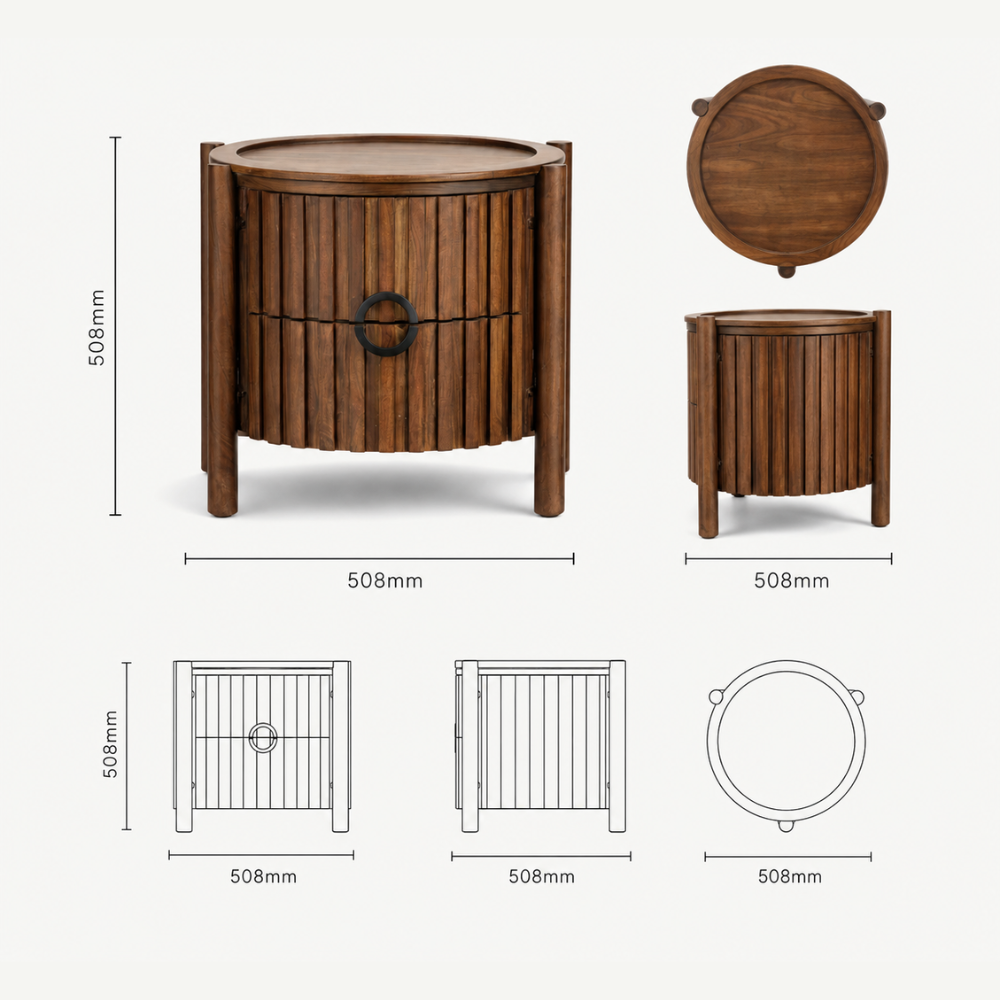 Zaioraa carmel walnut brown teak wood nightstand
