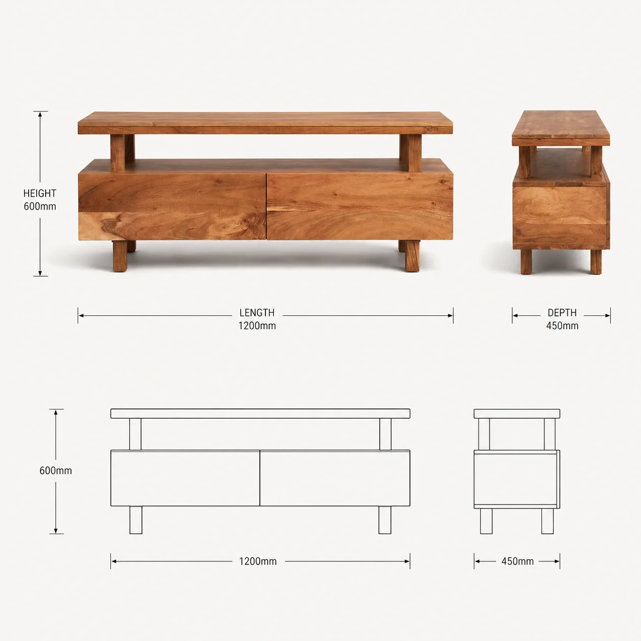 Zaioraa zebrano warm honey acasia wood tv unit