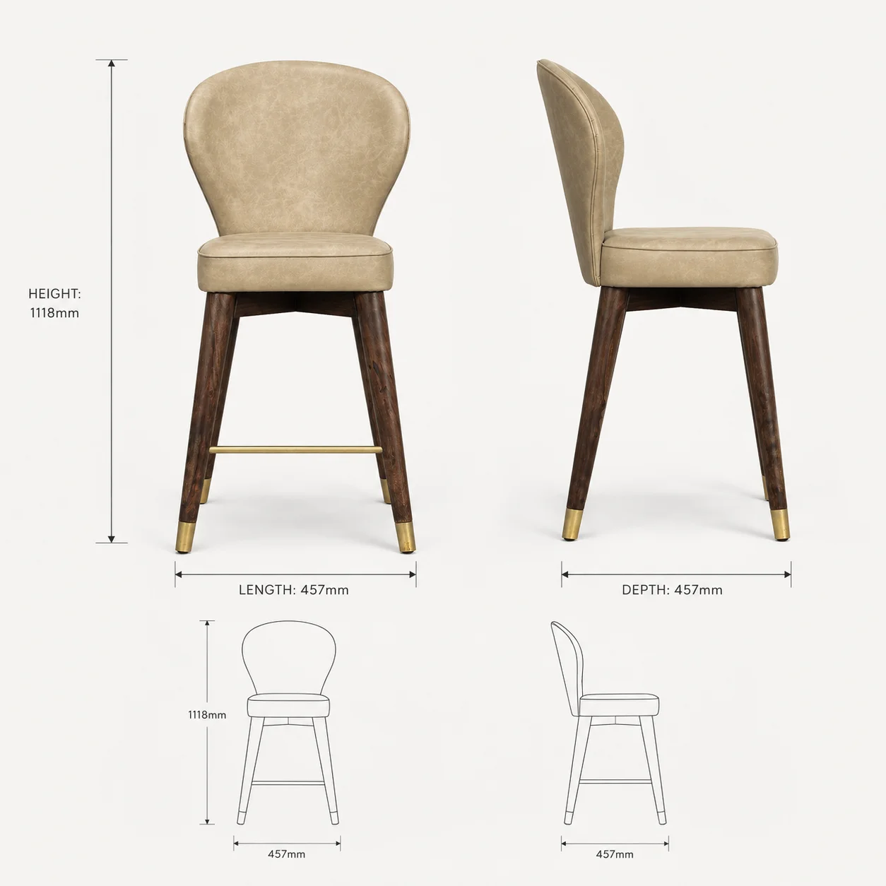 Zaioraa carmel beige Suede sheesham wood bar stool