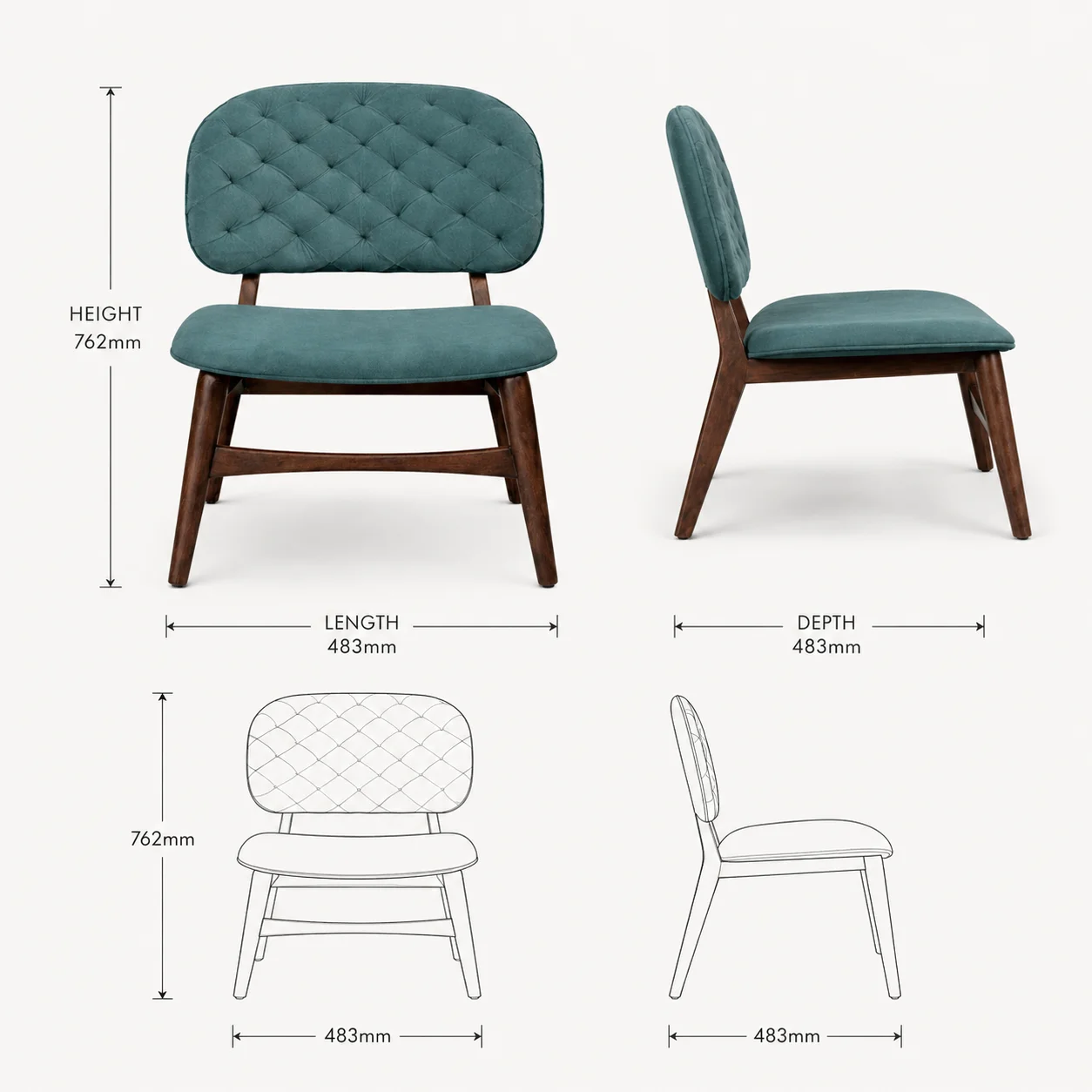 Zaioraa nova teal blue-green wooden accent chair