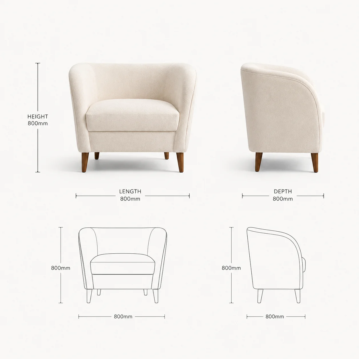 Zaioraa milano off white fabric teak wooden accent chair