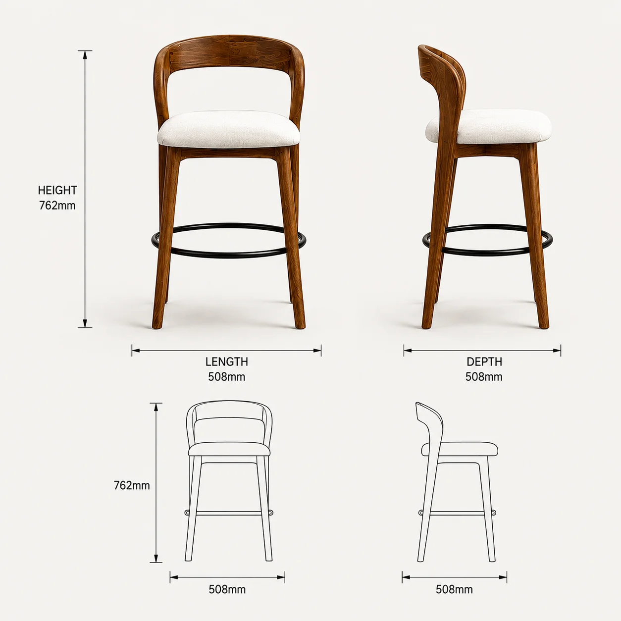 Zaioraa valincia brown oak wood bar stool